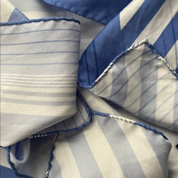 💙Blue Stripe Square Silk Neck Hair Scarf by Lafayette 148 - Picture 12 of 17